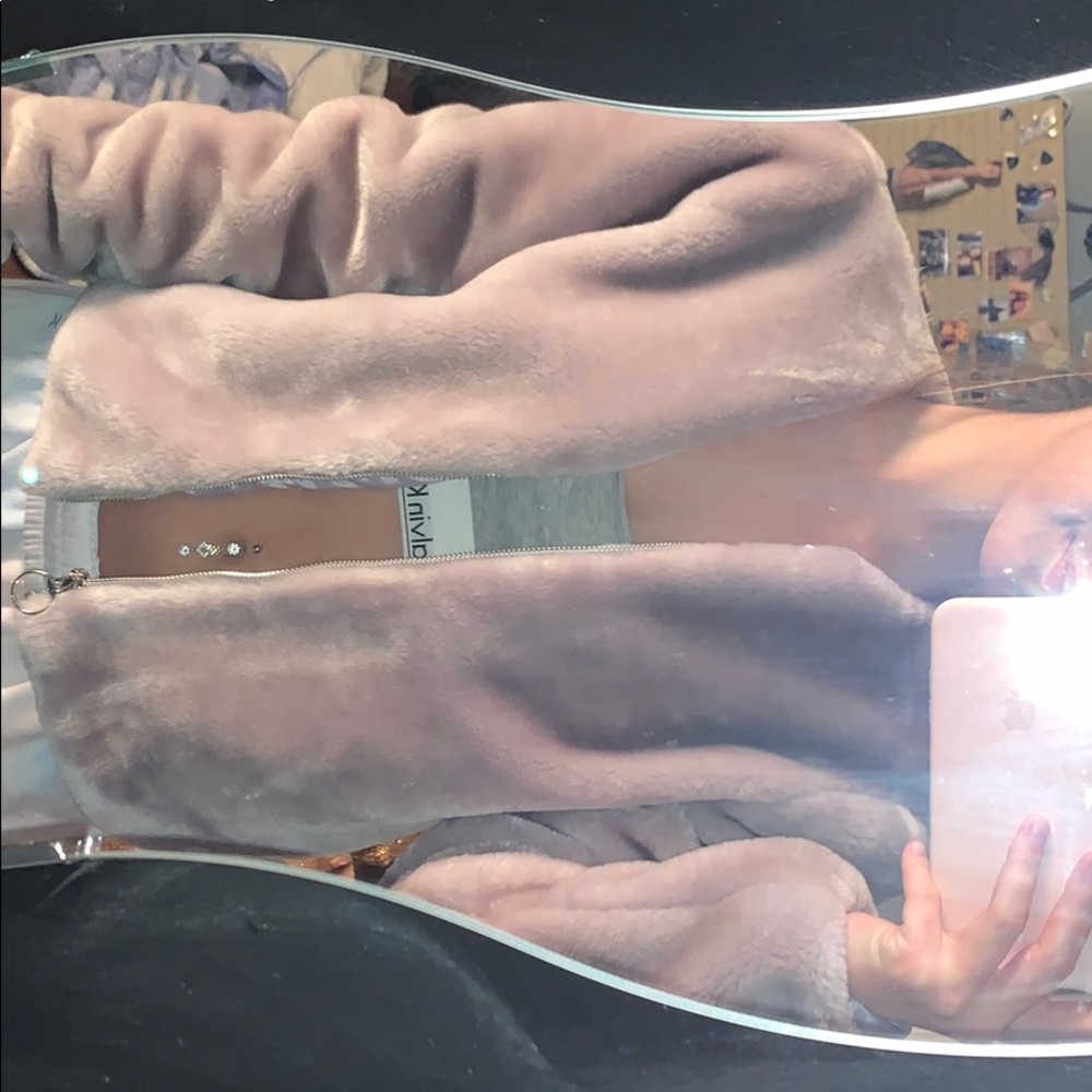 A fuzzy cropped jacket